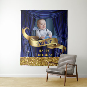 Tenture Bleu Royal Or Prince Joyeux Anniversaire