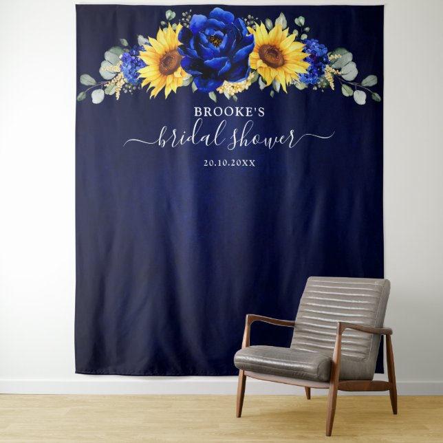 Tenture Bleu Royal Rustique Tournesol Moderne Shower Nupti (En situation)