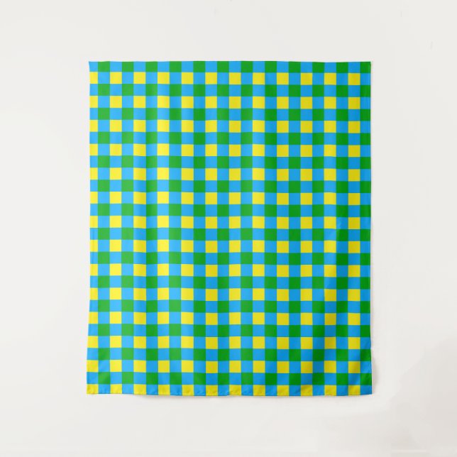 Tenture Bleu Vert Jaune Chèque Plaid Design Motif (Devant)