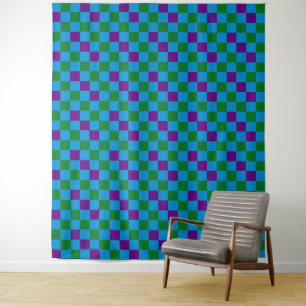 Tenture Bleu Vert Motif à Carreaux Design Violet