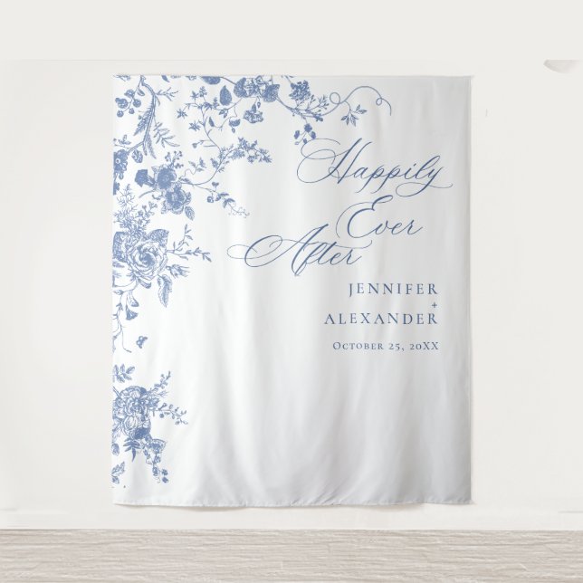 Tenture Bleu Victorien Jardin Français Cadre de Mariage (Devant)