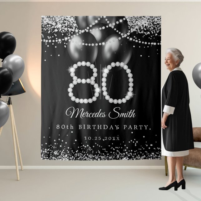 Tenture Bling Diamonds 80th Birthday Party Contexte (Elegant Diamonds 80th Birthday Party Backdrop)