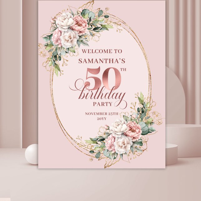 Tenture Blooming Rose Gold Pastel Pink 50th Birthday Banne (Blooming Rose Gold Pastel Pink 50th Birthday Backdrop Banner

)