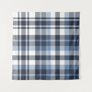 Tenture Blue and White modern tartan plaid Scottish seamle