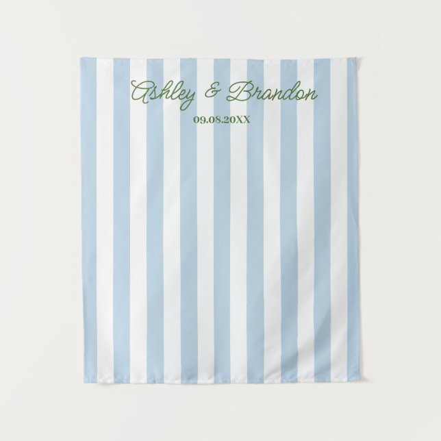 Tenture Blue Cabana Stripe Personalized Wedding (Devant)