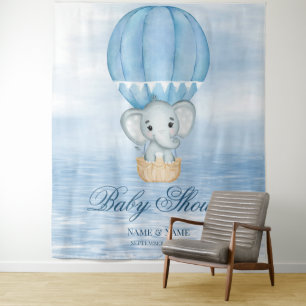 Tenture Blue Elephant Hot Air Balloon fond