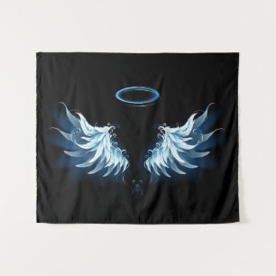 Tenture Blue Glowing Angel Wings on black background