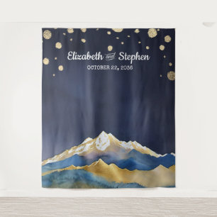 Tenture Blue Golden Mountains Mariage Photo Booth Backdrop