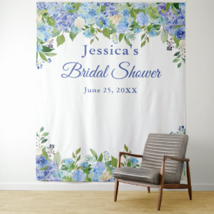 Tenture Blue Hydrangeas Fête des mariées Photo Booth Backd