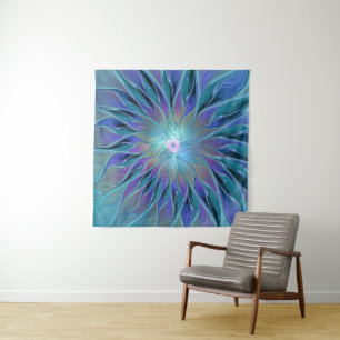 Tenture Blue Purple Flower Dream Abstrait Fractal Art