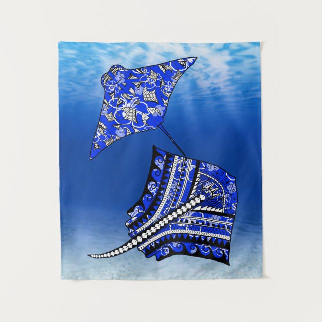Tenture Blue Tribal Stingrays (Devant)