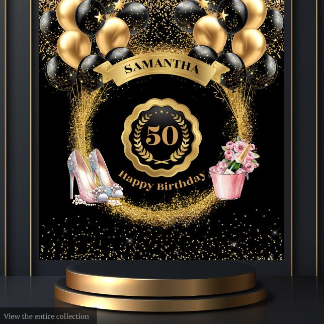 Tenture Blush High Heels Gold Balloons 50e fête d'annivers (Blush High Heels Gold Balloons 50th Birthday Party Tapestry)