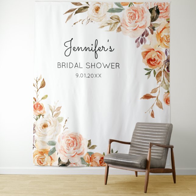 Tenture Blush rose et floral rose pêche pour mariage ou fê (En situation)