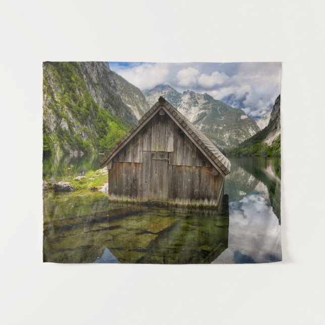 Tenture Boathouse dans le lac Obersee dans les Alpes en Al (Devant (Horizontal))