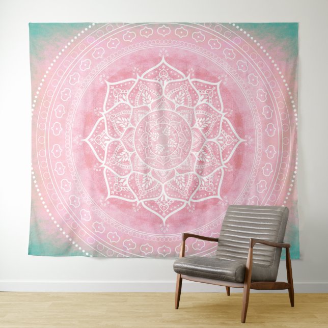 Tenture Bohême Blush rose et bleu (En situation (horizontale))