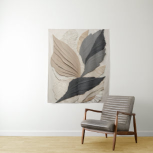 Tenture Boho Abstrait collage de feuilles neutres