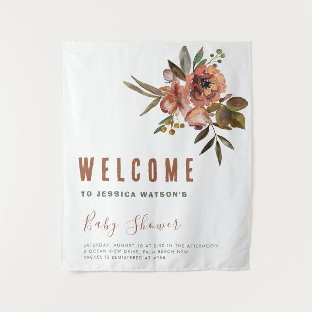 Tenture Boho Baby shower verdure rustique Adorable (Devant)