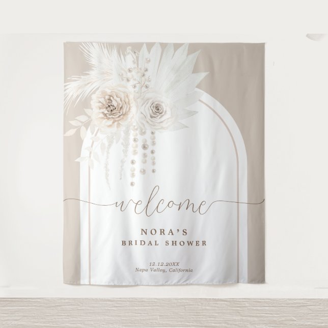 Tenture Boho Blanc Boho Arche Florale Arche fond (Devant)