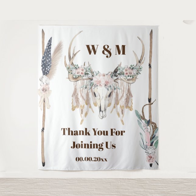 Tenture Boho bois de cerf plume bois rustique indien (Devant)