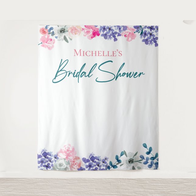Tenture Boho Chic Aquarelle Fleurs Personnalisé Baby Showe (Devant)