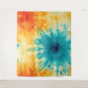 Tenture Boho Chic Jaune et Turquoise Tie Dye Design