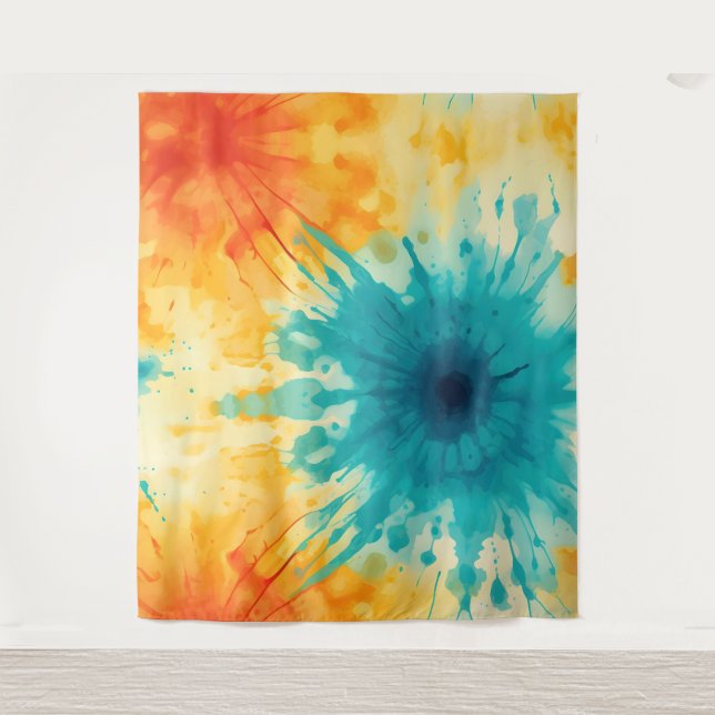 Tenture Boho Chic Jaune et Turquoise Tie Dye Design (Devant)