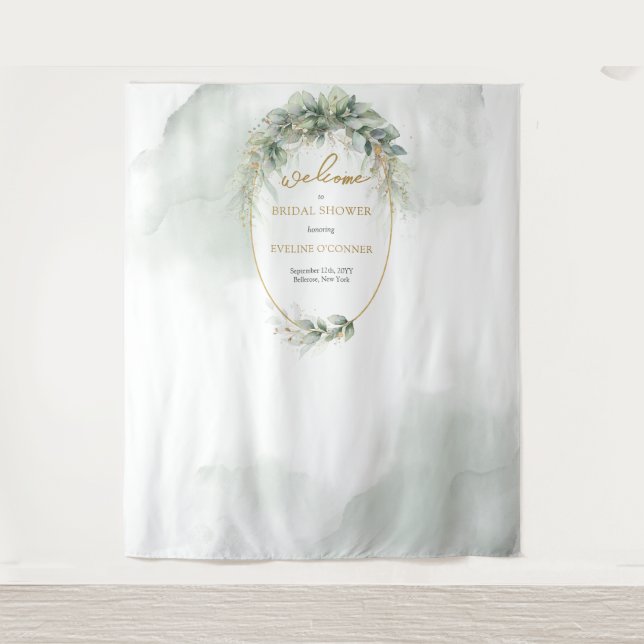 Tenture Boho eucalyptus et Fête des mariées d'or arrière-p (Devant)