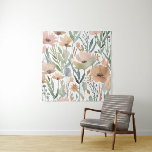 Tenture Boho Fleur sauvage Aquarelle Floral Pastel Wall