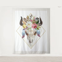 Boho fleurs & plumes crâne de taureau géométrique