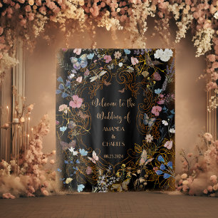Tenture Boho Floral Black Butterfly Garden Mariage