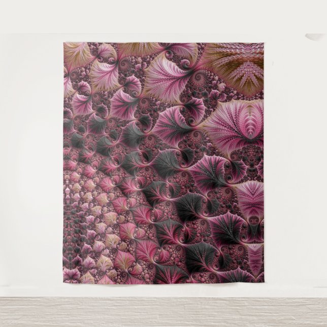 Tenture Boho Funky Eclectique Rose Noir Abstrait Fractal (Devant)