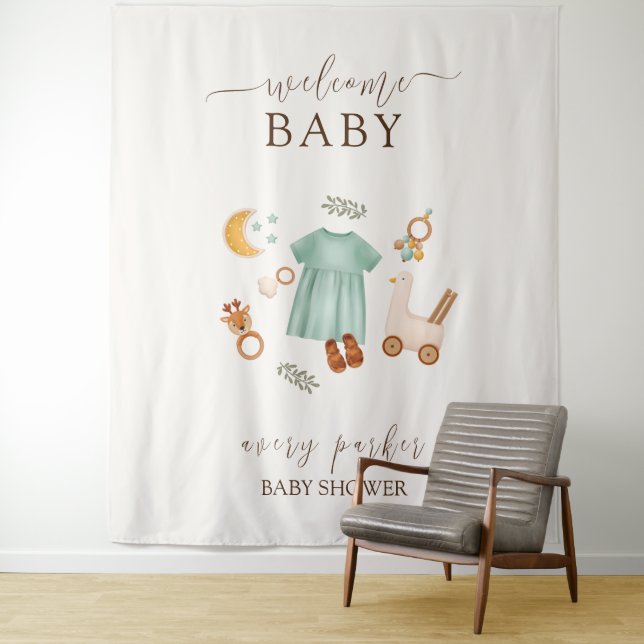 Tenture Boho Girls Vêtements Baby shower Affiche de bienve (En situation)