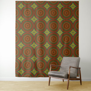 Tenture Boho Hippie Rouge Jaune Bleu Vintage Tribal Ethniq