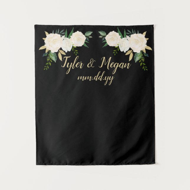 Tenture Boho Mariage de automne Backdrop Black & Gold Phot (Devant)