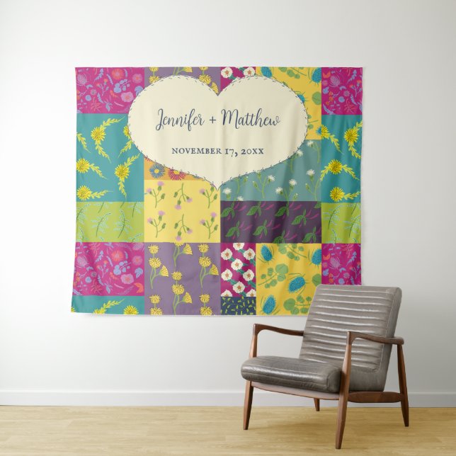 Tenture Boho Maximalist Mariage Quilt Patchwork (En situation (horizontale))