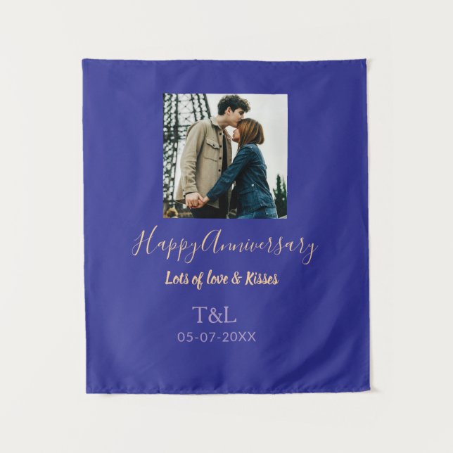 Tenture Boho moderne heureux anniversaire ajouter nom bleu (Devant)