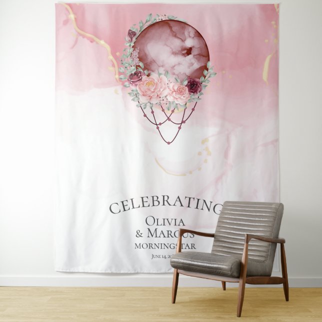 Tenture BOHO Pleine Lune Rose Poussiéreux Aquarelle Célest (En situation)