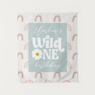 Tenture Boho Rainbow Daisy Wild One Fille premier Annivers