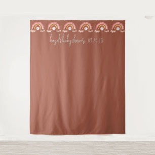Tenture Boho Rainbow Lion Baby shower photo fond Brown