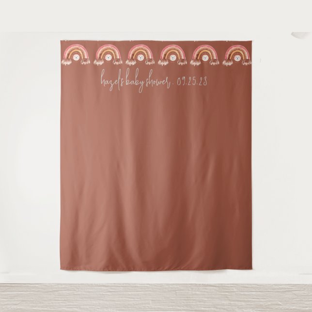 Tenture Boho Rainbow Lion Baby shower photo fond Brown (Devant)