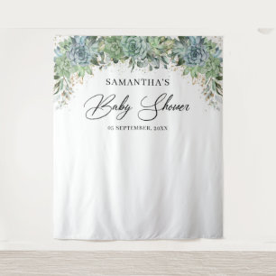 Tenture Boho succulentes eucalyptus cadre doré baby shower