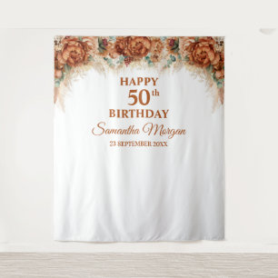 Tenture Boho tropical herbe des pampas palmier 50e anniver