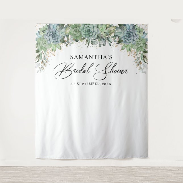 Tenture Boho végétation succulentes cadre doré baby shower (Devant)