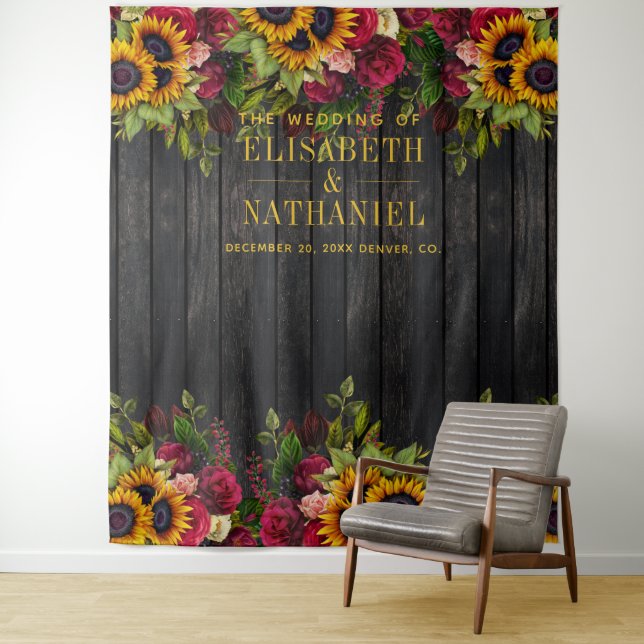 Tenture Bois floral rustique mariage photo fond (En situation)