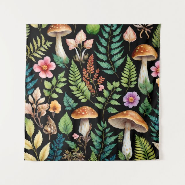 Tenture Bois foncé Champignons Bois Motif Art (Devant)