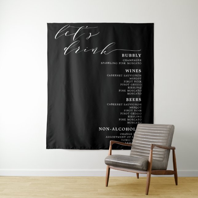 Tenture Boissons noir blanc Mariage barre menu Signer band (En situation)