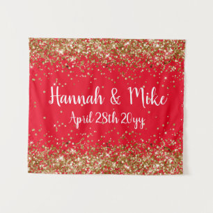 Tenture Boite photo personnalisée Red White Gold Mariage