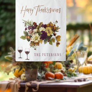 Tenture Bon thanksgiving automne nom de famille fleurie