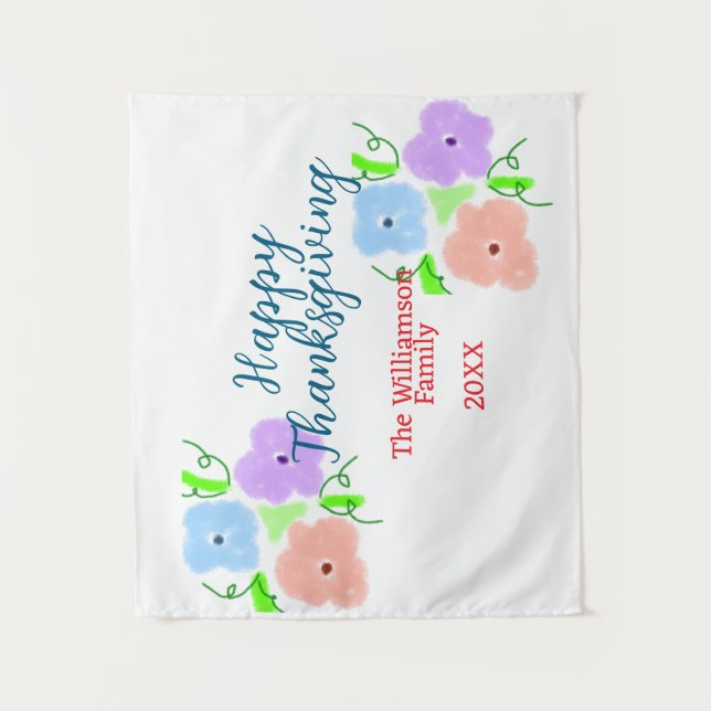 Tenture Bon thanksgiving bleu violet rose ajouter famille  (Devant)