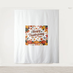 Tenture Bon thanksgiving - Citrouilles d'automne et feuill